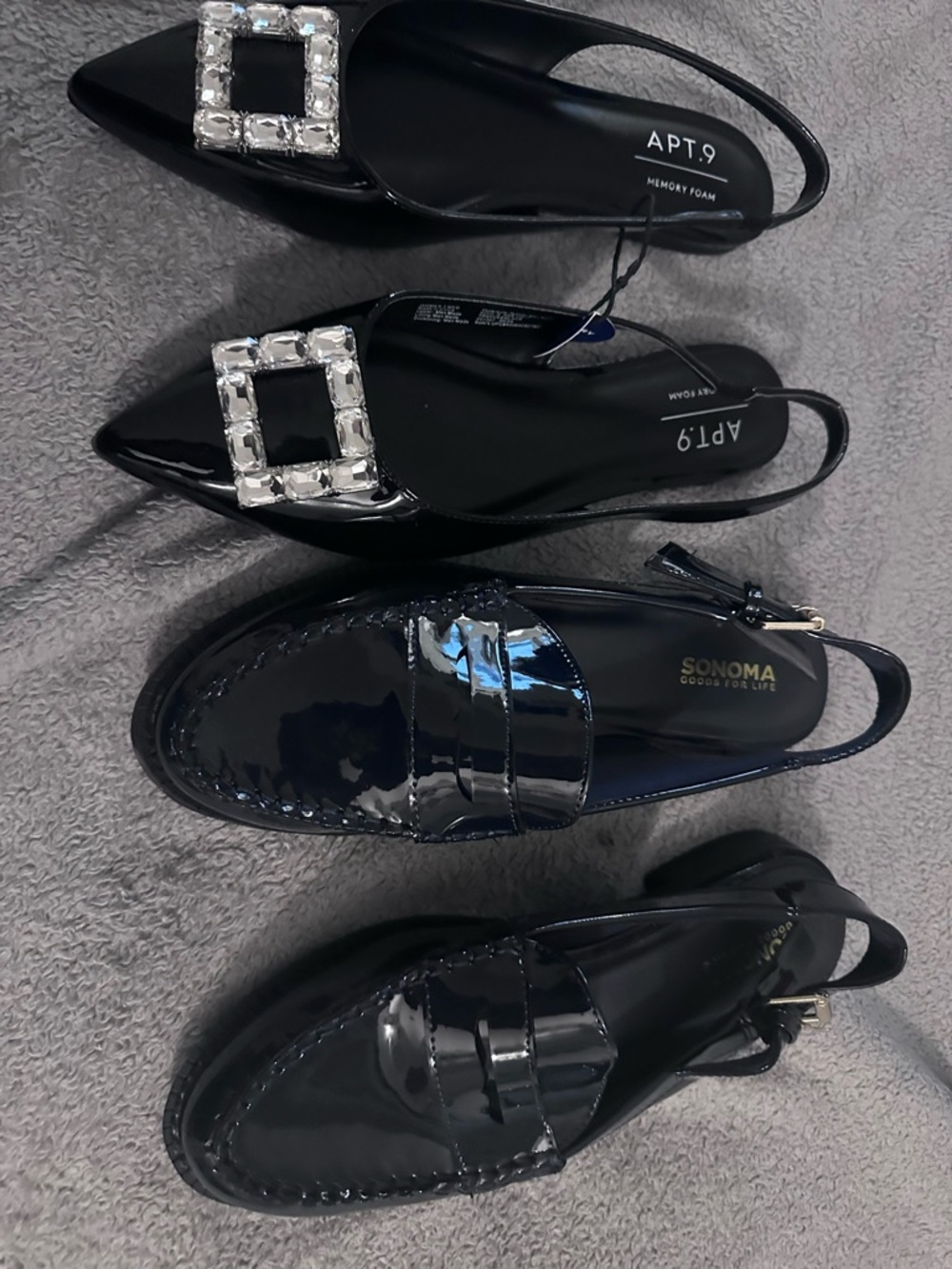 Apt. 9 Black Patent Slingback Flats with Crystal Buckle